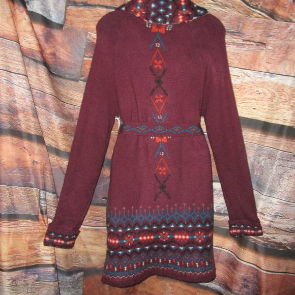 Wrangler S NWT Western Burhundy Southwest Belted Cardigan Sweater Jacket - Picture 7 of 8